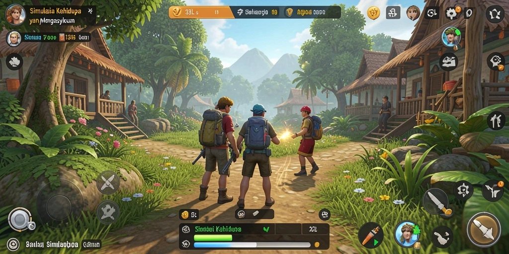 Screenshot gameplay 33L yang menunjukkan aktivitas menyenangkan dalam simulasi kehidupan.