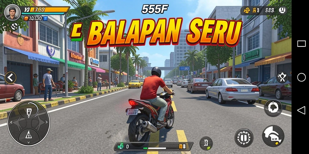 Screenshot gameplay 555F menunjukkan aksi balapan yang menegangkan.