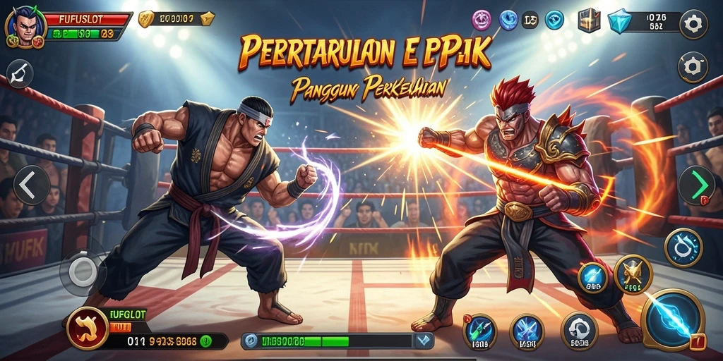 Tangkapan layar gameplay FUFUSLOT yang menampilkan pertarungan sengit.