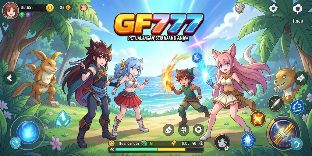 Gameplay seru GF777 dengan karakter anime ikonik.