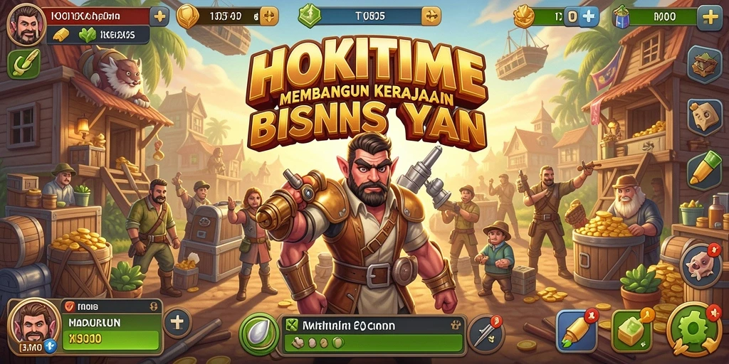 Tampilan gameplay HOKITIME menampilkan aksi membangun kerajaan bisnis.