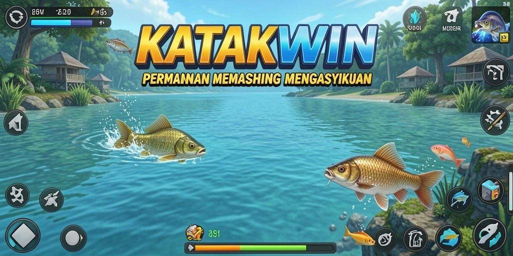 Tampilan gameplay KATAKWIN yang seru dan mengasyikkan saat memancing.