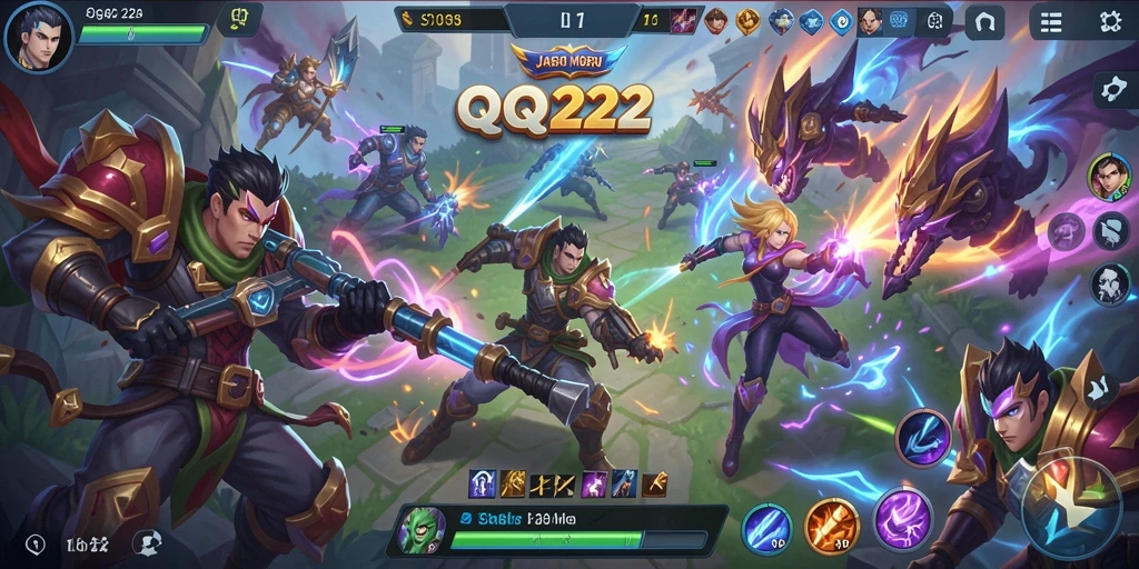 Gameplay seru dalam pertempuran MOBA QQ222 yang mendebarkan.