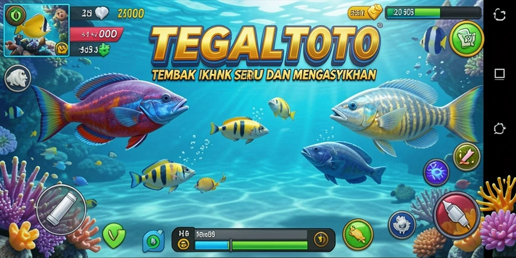 Tangkapan layar gameplay TEGALTOTO dengan aksi menembak ikan yang menarik.