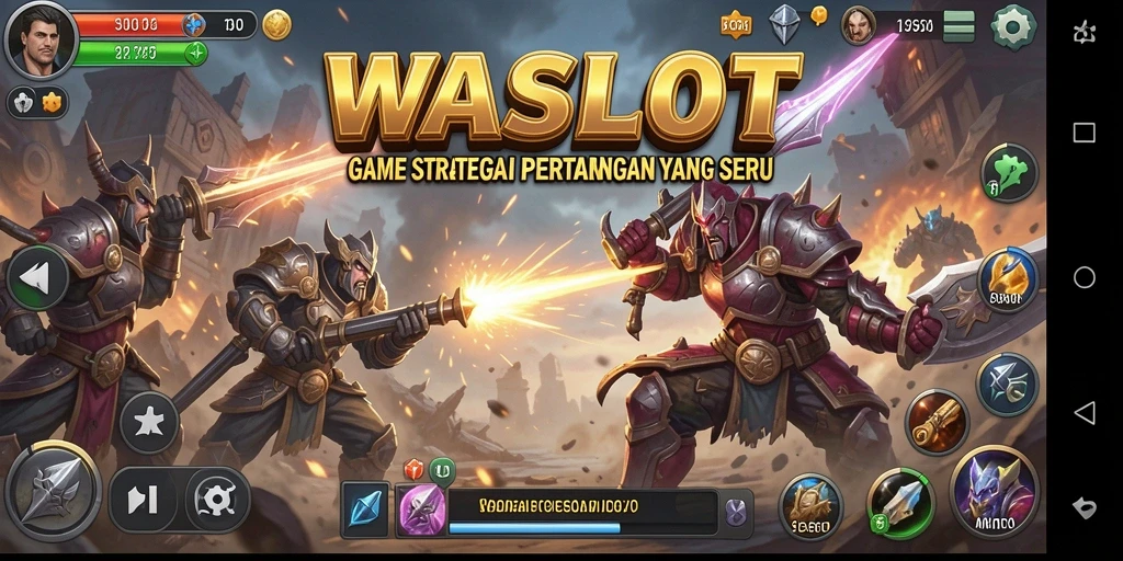 Screenshot utama WASLOT menampilkan aksi pertempuran strategis.